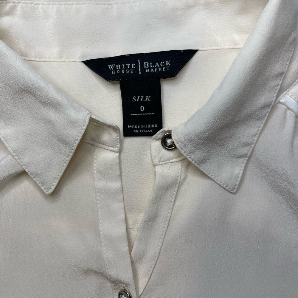 White House Black Market 100% Silk Creamy White Button Down Shirt. Size 0. - Picture 5 of 15